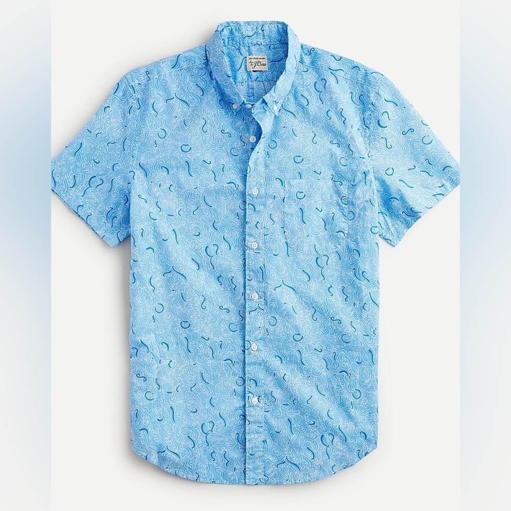 J. Crew Classic Fit Waves Short Sleeve Button Down Shirt SZ MED